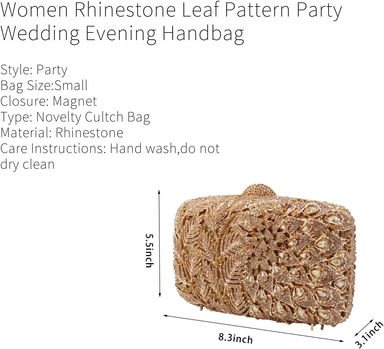 Women Vine Evening Handbag Sparkling Rhinestone Leaf Pattern Clutch Elegant Purse Bag for Party Wedding Banquet