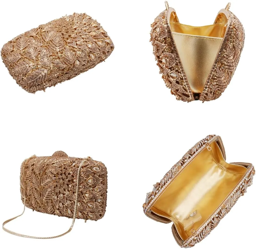 Women Vine Evening Handbag Sparkling Rhinestone Leaf Pattern Clutch Elegant Purse Bag for Party Wedding Banquet