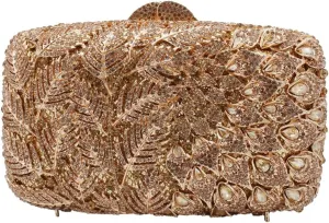 Women Vine Evening Handbag Sparkling Rhinestone Leaf Pattern Clutch Elegant Purse Bag for Party Wedding Banquet