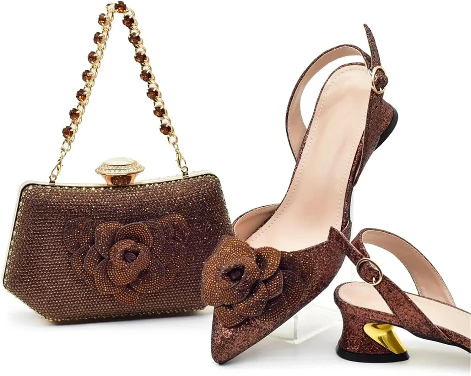Womens 2025 Satin Clutch Purse Bag Italian Wedding Shoes Set Rhinestone Luxury Party Pumps and Matching Evening Bag