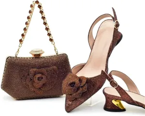 Womens 2025 Satin Clutch Purse Bag Italian Wedding Shoes Set Rhinestone Luxury Party Pumps and Matching Evening Bag