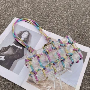 Women's Acrylic Evening Bag Clear Shoulder Bag Rhinestone Clutch Purses Drawstring Box Handbag for Party Wedding Prom