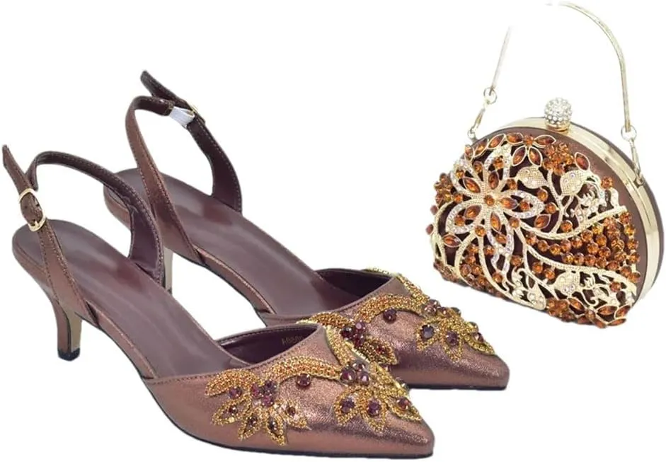 Women’S Arrival Big Pumps and Bag Set Elegant Pointed Toe High Heel Slingbacks for Party