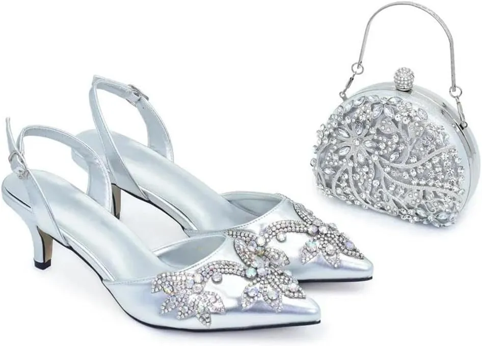 Women’S Arrival Big Pumps and Bag Set Elegant Pointed Toe High Heel Slingbacks for Party