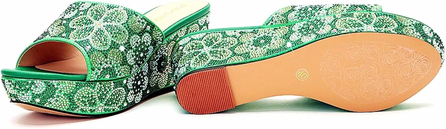 Women's Birthday Party Shoe Bag Suit Crystal Clutch Bag Rhinestone Wedge Heels Plus Size Slippers for Wedding Dinner