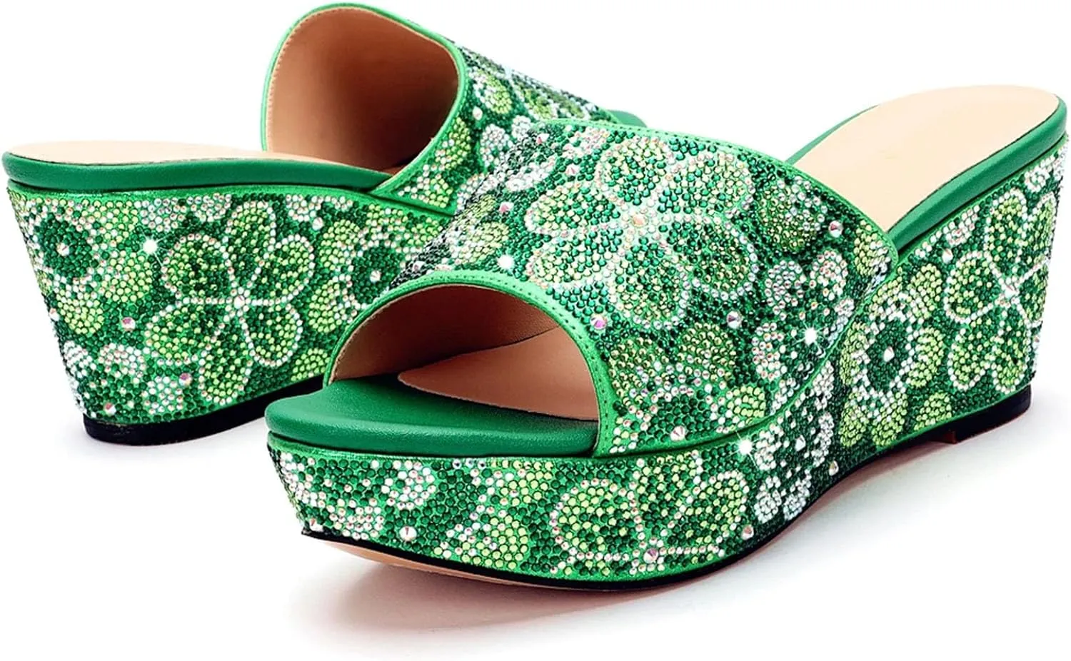Women's Birthday Party Shoe Bag Suit Crystal Clutch Bag Rhinestone Wedge Heels Plus Size Slippers for Wedding Dinner