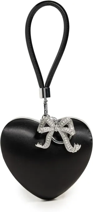 Women's Black Satin Top Handle Heart Clutch