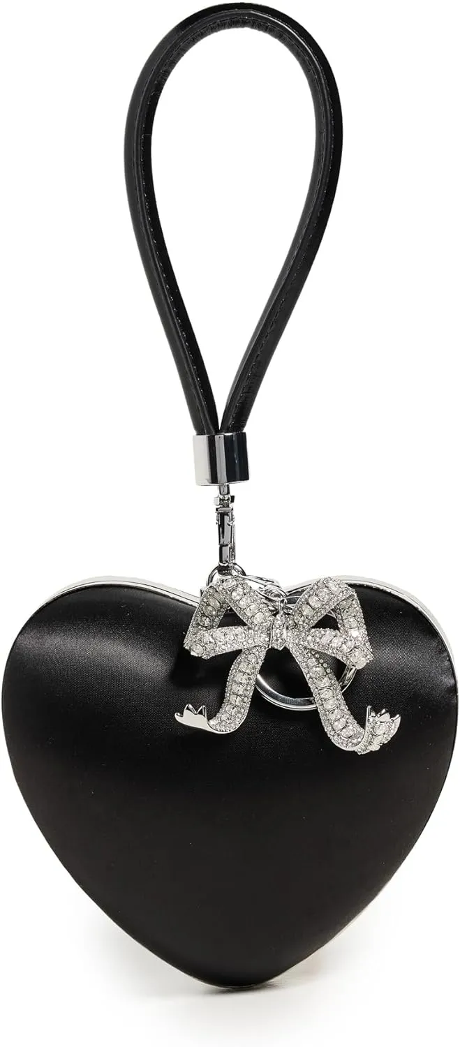 Women's Black Satin Top Handle Heart Clutch