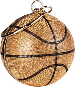 Women's Bling Basketball Purse with Diamond Accents Round Ball Crystal Bag Purse Wristlet Handbags Gold Clutch