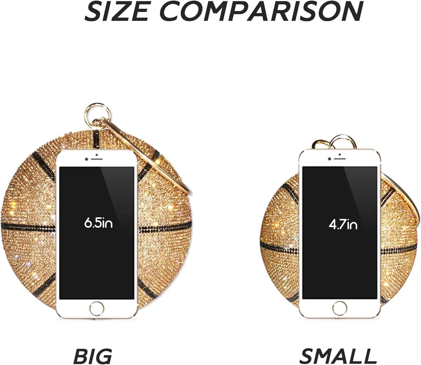 Women's Bling Basketball Purse with Diamond Accents Round Ball Crystal Bag Purse Wristlet Handbags Gold Clutch