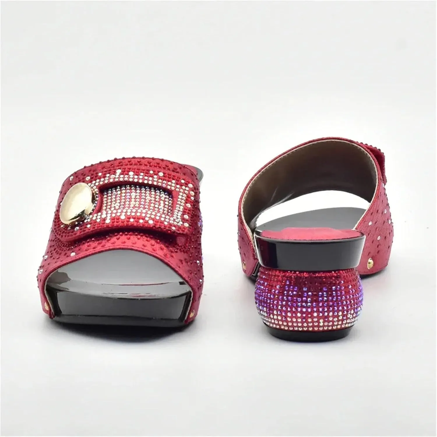 Women's Comfort Platform Sandal & Bag Set - Italian Handmade Rhinestone Strappy Heels with Wide-Block Heel & Matching Tote