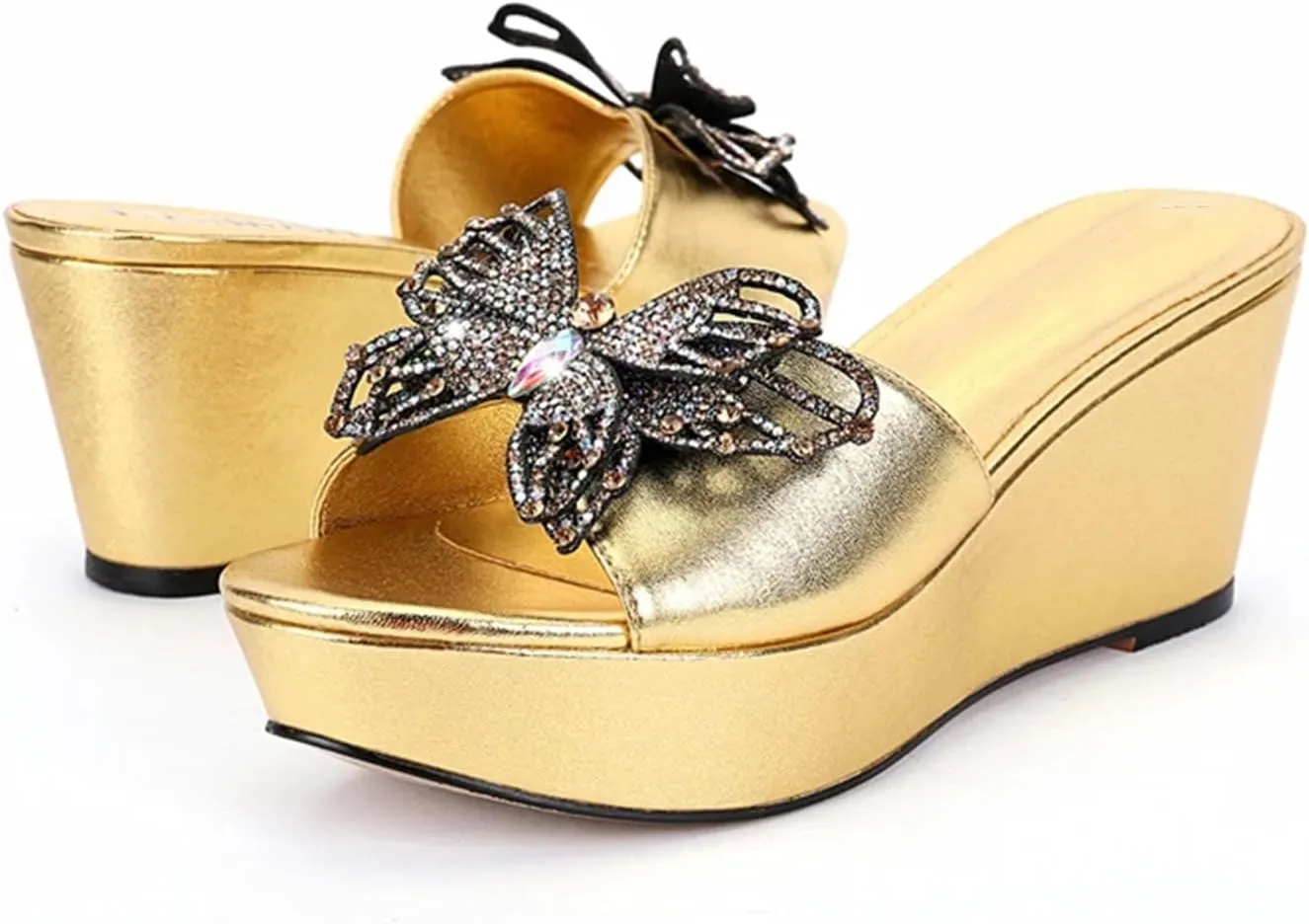 Womens Crystal Shoes Bag Set Summer Puls Size Rhinestone Wedge Heels Slippers For Wedding Birthday Travel Party Wear