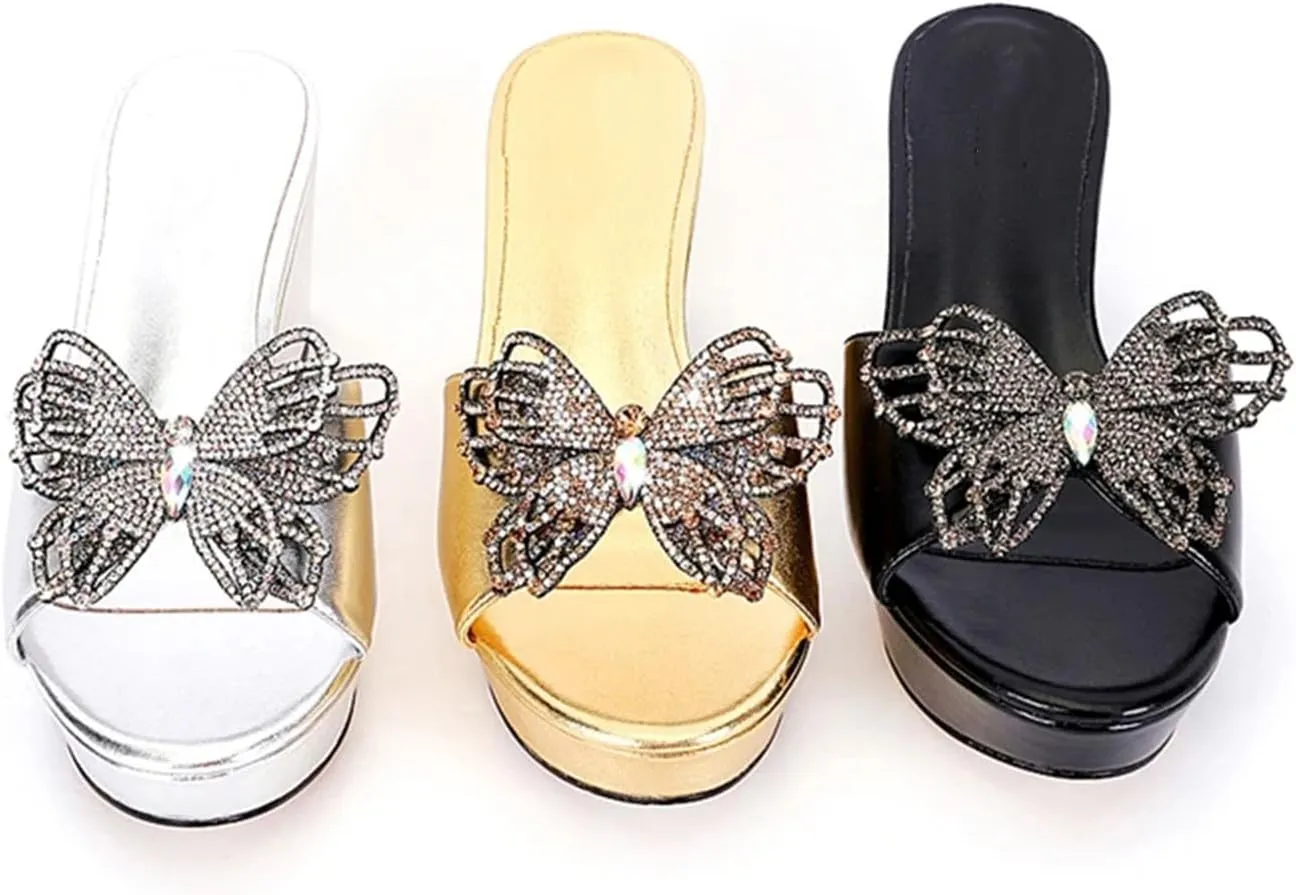 Womens Crystal Shoes Bag Set Summer Puls Size Rhinestone Wedge Heels Slippers For Wedding Birthday Travel Party Wear