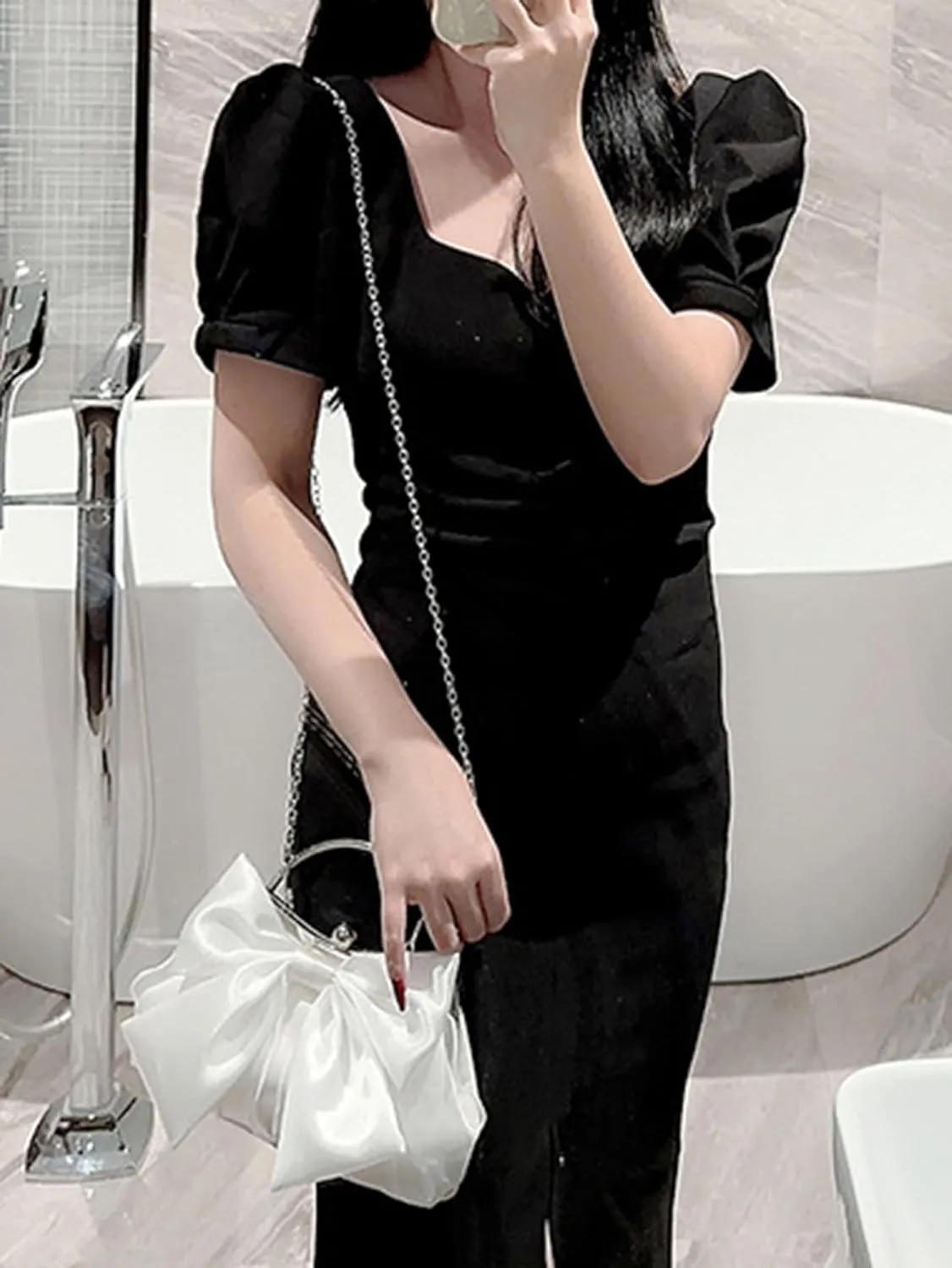 Women's Cute Bowknot Satin Evening Bag Cloud Shape Party Handbag with Chain