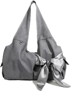 Women's Cute Bowknot Satin Sling Soft Leather Underarm Handbag Tote Bag Large Shoulder Bag Purses for Women
