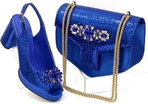 Womens Designer Rhinestone Decorated Party Shoes and Shoulder Bag Set Comfortable High Heels for Special Occasions
