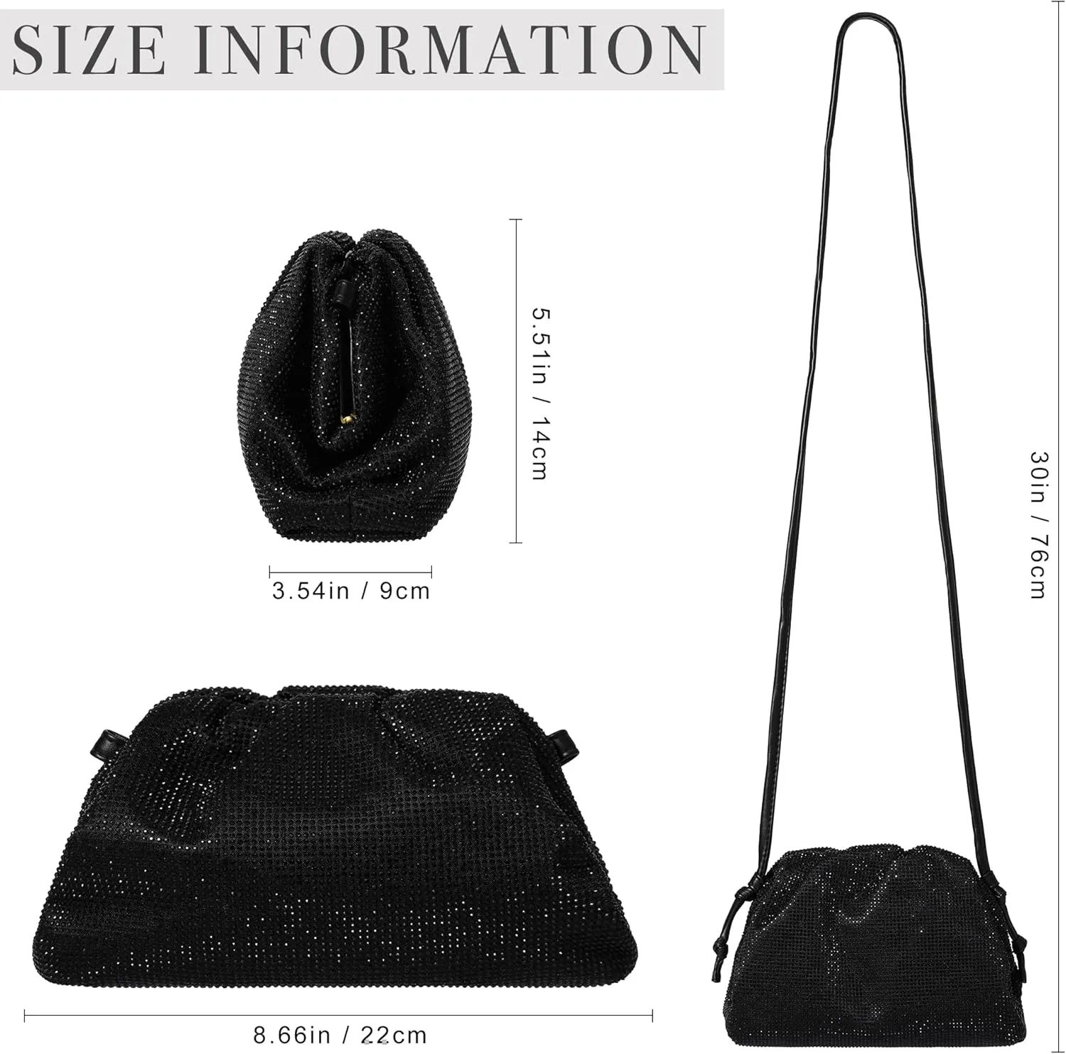 Womens Dumpling Crossbody Bag Handmade Leather Evening Clutch Bling Full Glitter Handbag Cloud Purse