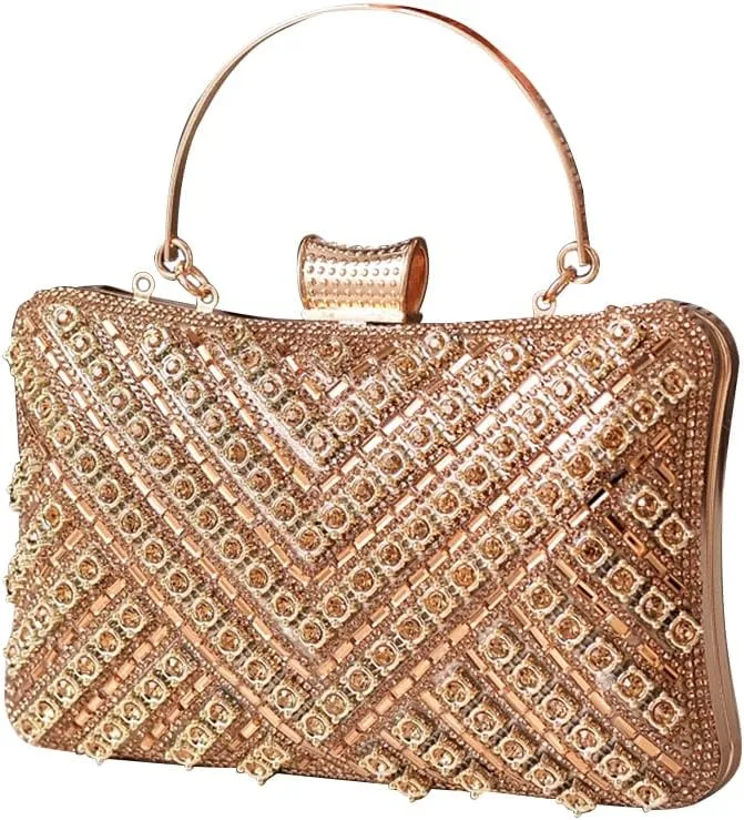 Women's Evening Bag Rhinestone Clutch Bag Bridal Wedding Purse Bling Crystal Shoulder Bag with Detachable Chain