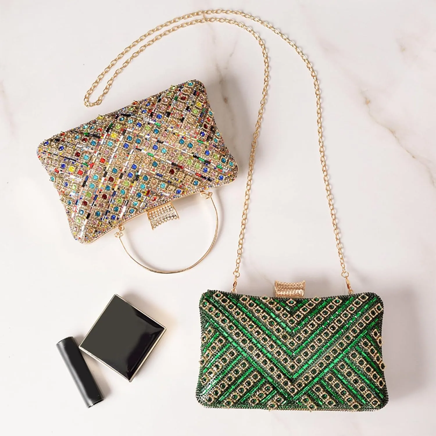 Women's Evening Bag Rhinestone Clutch Bag Bridal Wedding Purse Bling Crystal Shoulder Bag with Detachable Chain