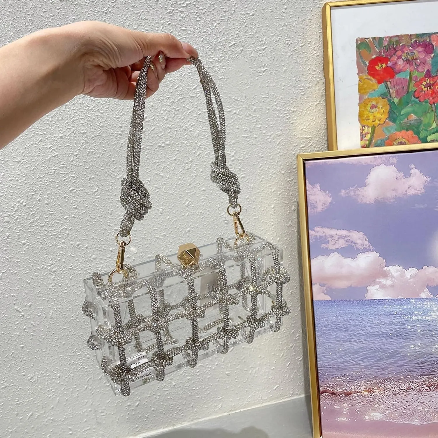 Women's Evening Bag Sparkly Rhinestone Clutch Purse Bling Acrylic Crossbody Bag for Women