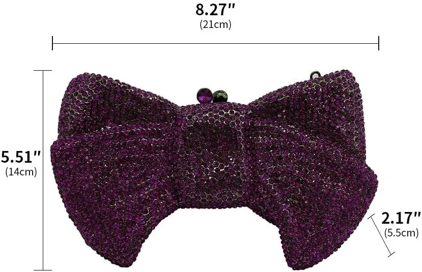 Women's Evening Handbags Luxury Purses and Handbags Rhinestone Wedding Clutch Purses for Women Diamond Purse Bow Dark Purple