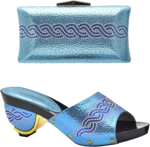 Women's Gold Rhinestone Shoe & Bag Set - Nigerian-Italian Pumps & Clutch for Weddings and Evening Events