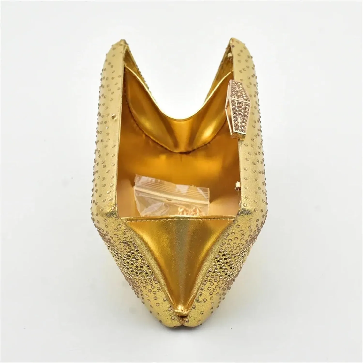 Women's Gold Rhinestone Shoe & Bag Set - Nigerian-Italian Pumps & Clutch for Weddings and Evening Events