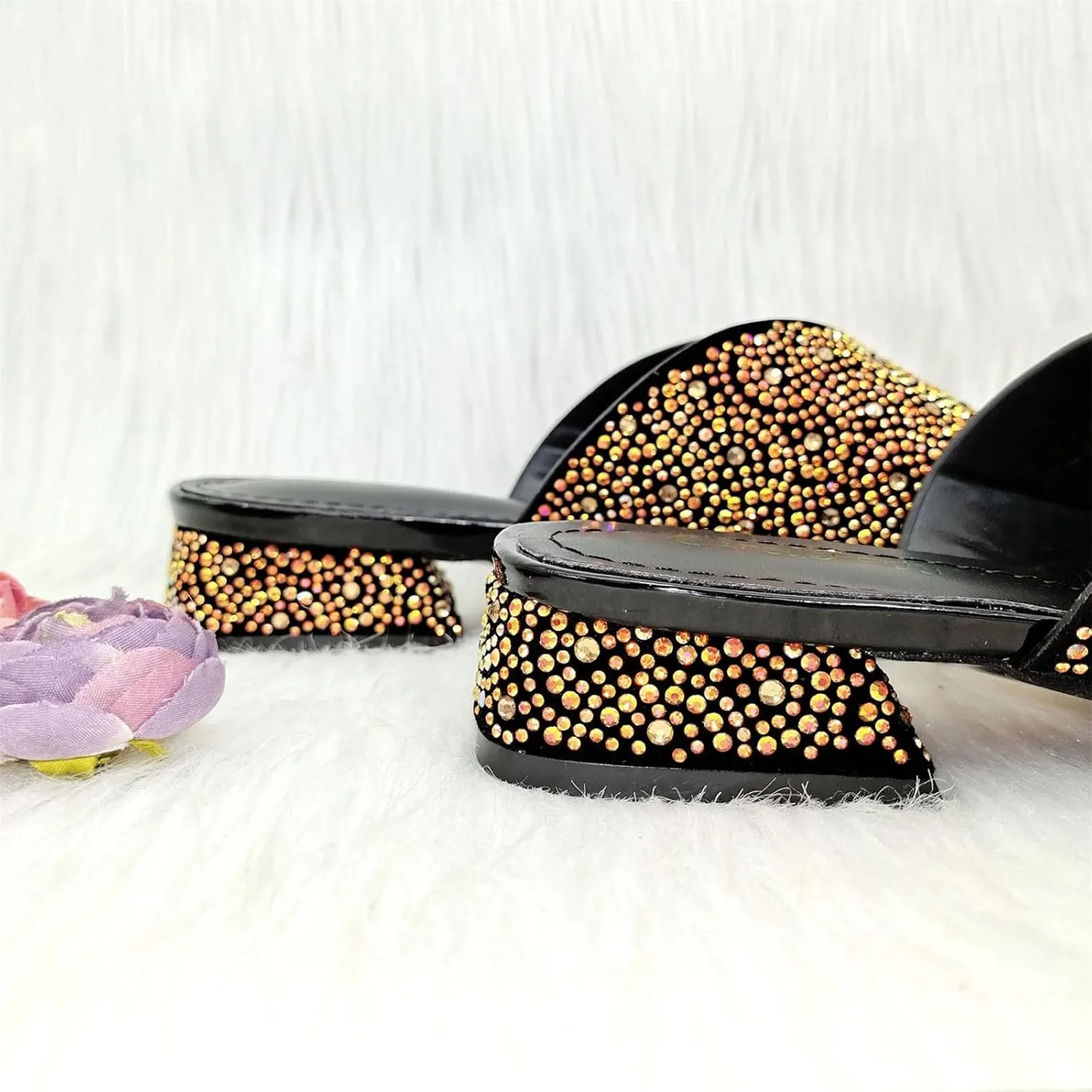 Womens Italian Fashion Crystal Sandals Nigeria Africa Popular High Heel Shoe Bag Set Casual Versatile Fish Mouth Shoes