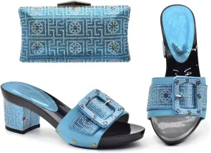 Womens Italian Matching Shoe and Bag Set Decorated with Rhinestone Evening Handbags Crystal Nigerian Shoes