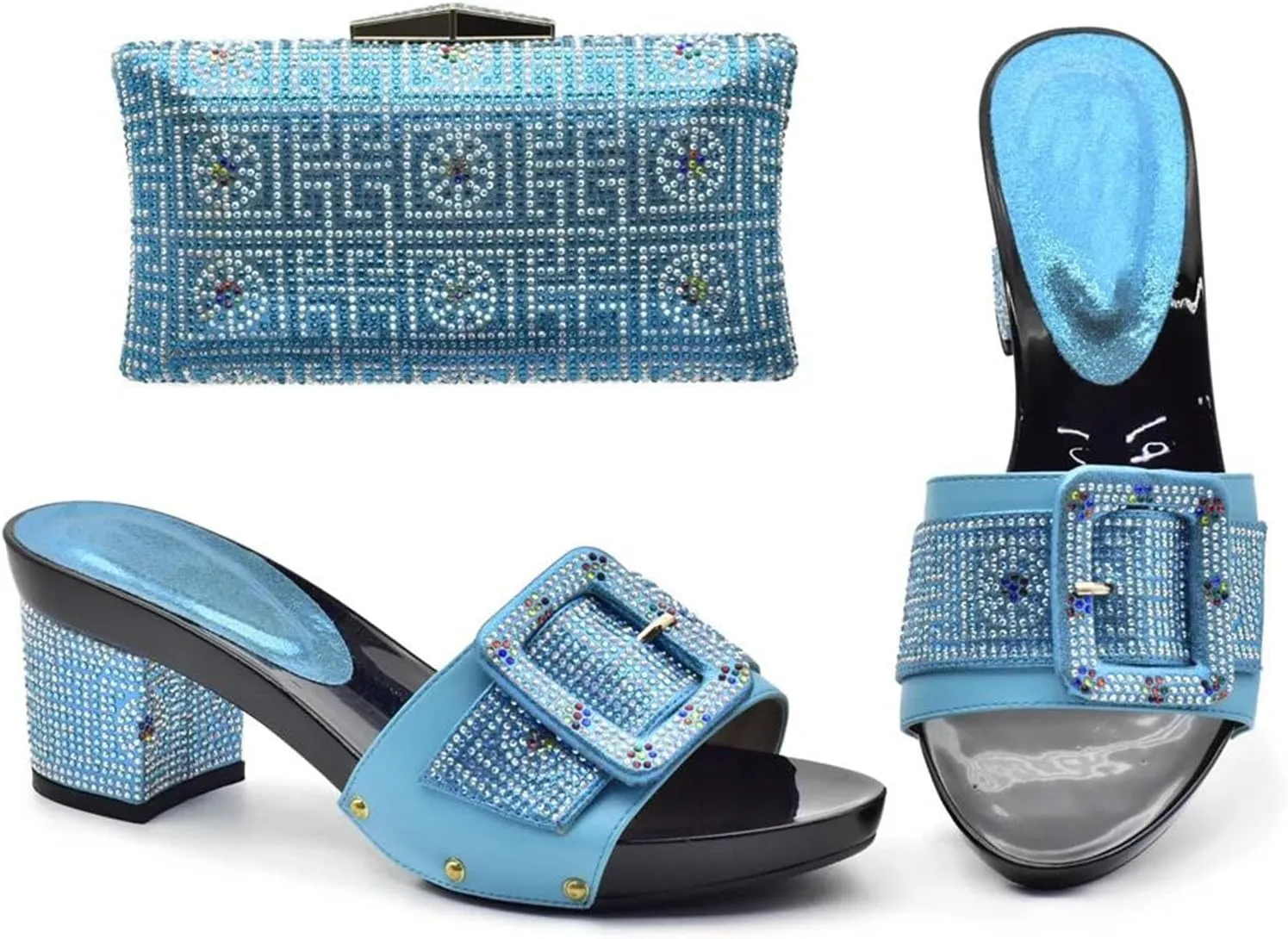 Womens Italian Matching Shoe and Bag Set Decorated with Rhinestone Evening Handbags Crystal Nigerian Shoes