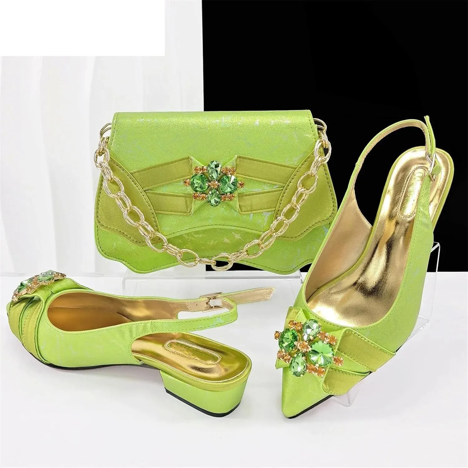 Women’s Italian Style Luxury Wedding Shoes and Matching Clutch Combo Rhinestone Accented Heels for Bride