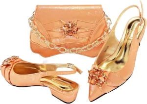 Women’s Italian Style Luxury Wedding Shoes and Matching Clutch Combo Rhinestone Accented Heels for Bride