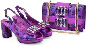 Womens Italian Style Rhinestone Decorated Wedding Shoes and Bag Set Elegant High Heels Luxury Bridal Accessories