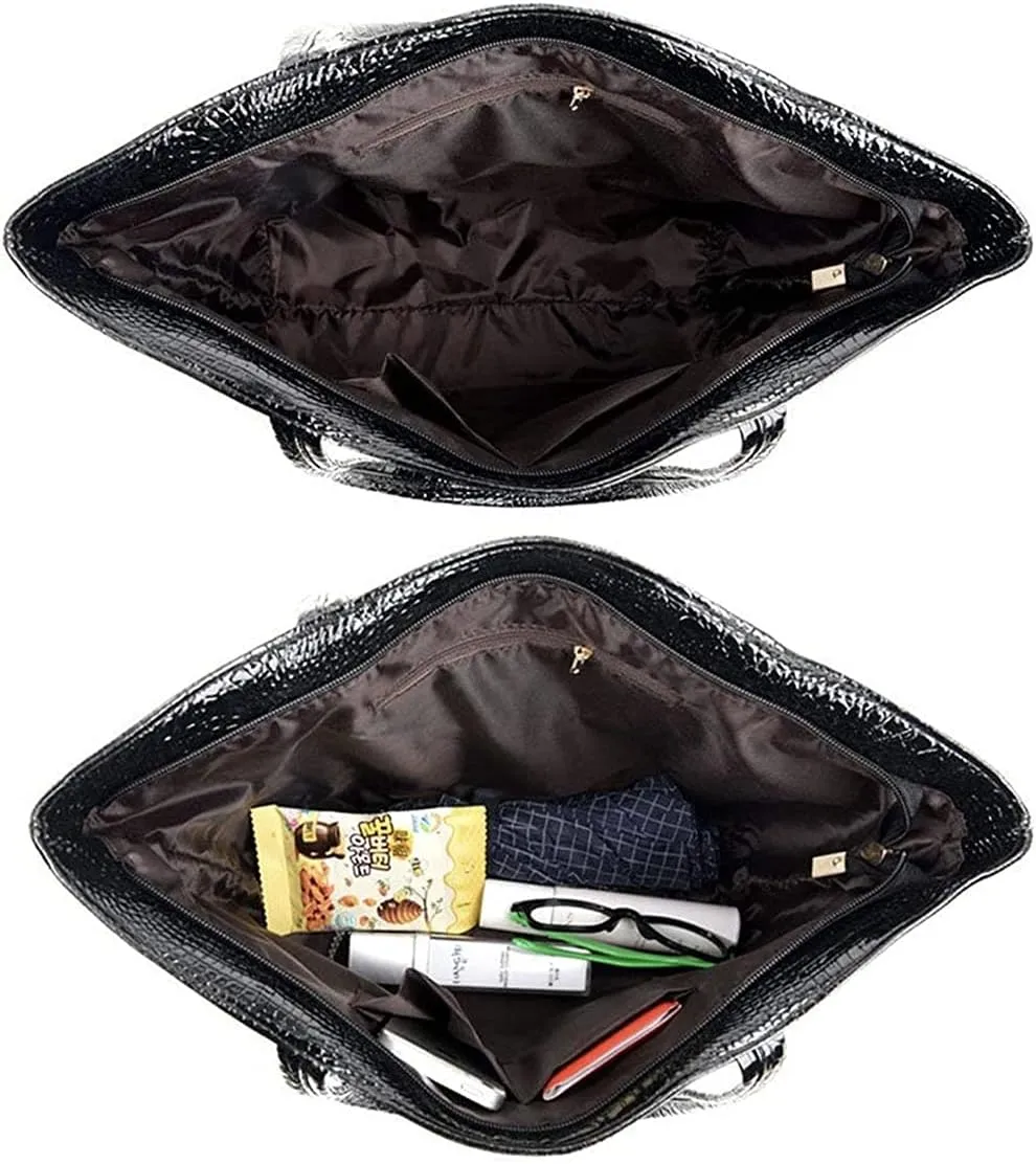 Womens Large Tote Shoulder Handbag Purse Travel Satchel Stylish Fuax Leather Crocodile Hobo Top Handle Bag