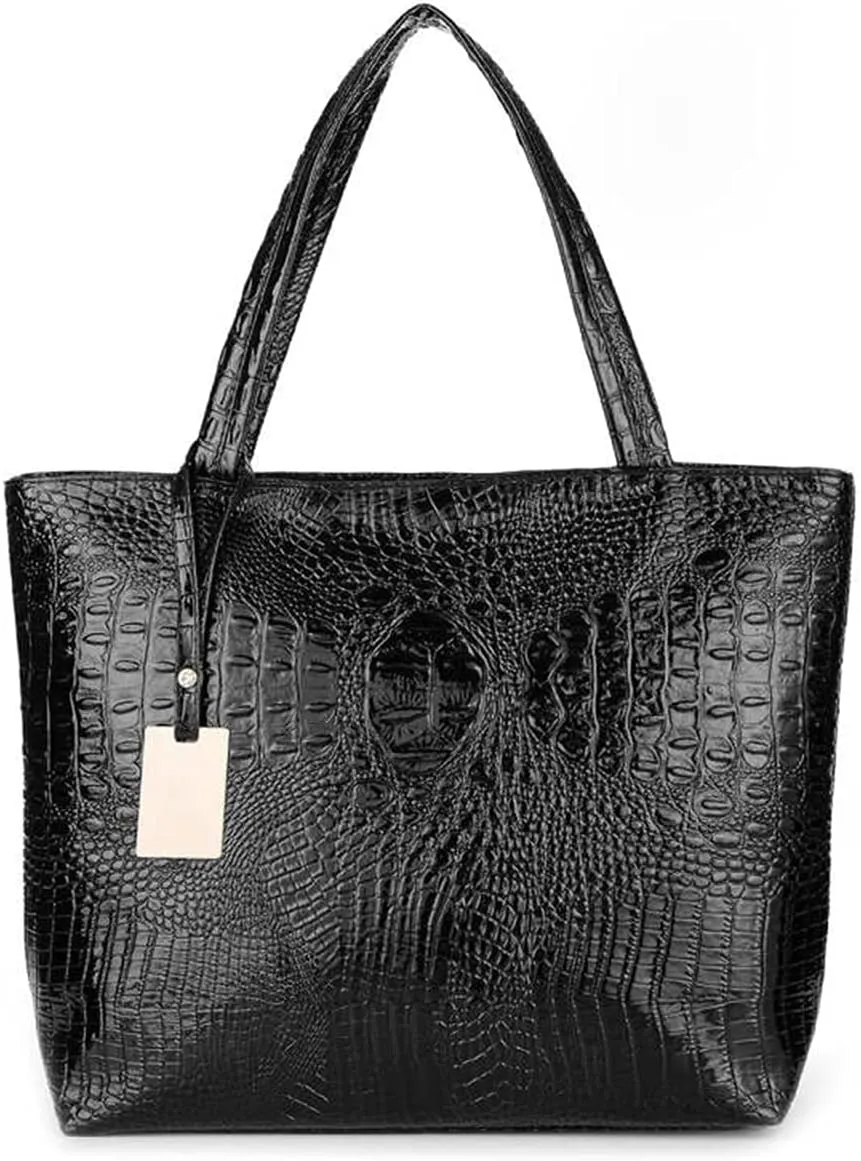 Womens Large Tote Shoulder Handbag Purse Travel Satchel Stylish Fuax Leather Crocodile Hobo Top Handle Bag