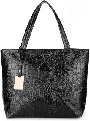 Womens Large Tote Shoulder Handbag Purse Travel Satchel Stylish Fuax Leather Crocodile Hobo Top Handle Bag
