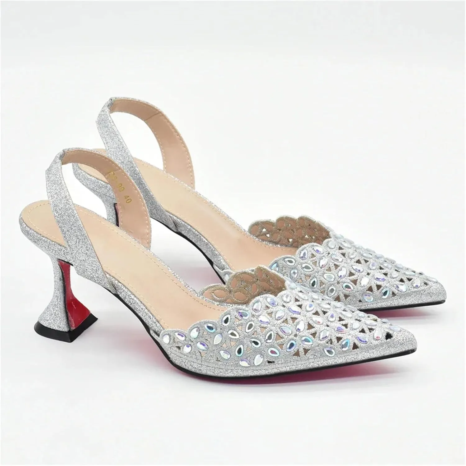 Womens Luxury Rhinestone Pattern Evening Shoes and Clutch Set Pointed Toe High Heels for Formal Dinners