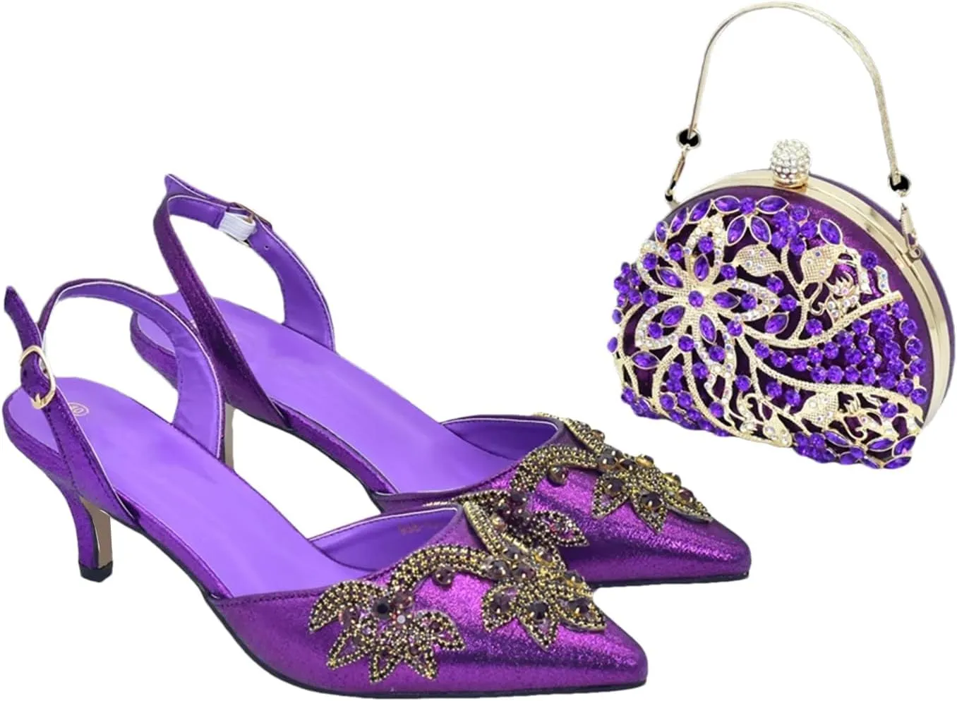 Women’s Luxury Wedding Celebration Shoes and Clutch Bag Set Italian Style Crystal Decorated Heels for Formal