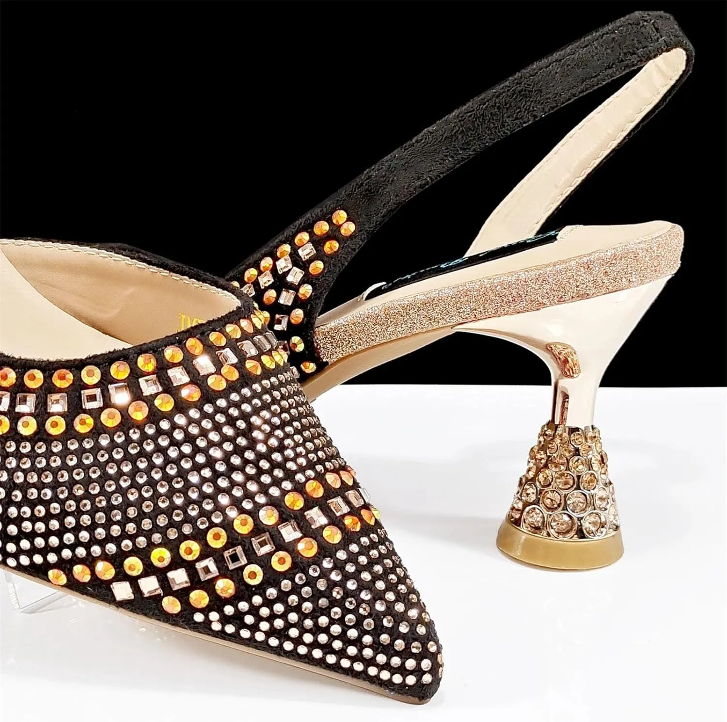 Womens Nigerian Inspired Designer Evening Shoes and Shoulder Bag Set Rhinestone Pattern High Heels for Bridal Party