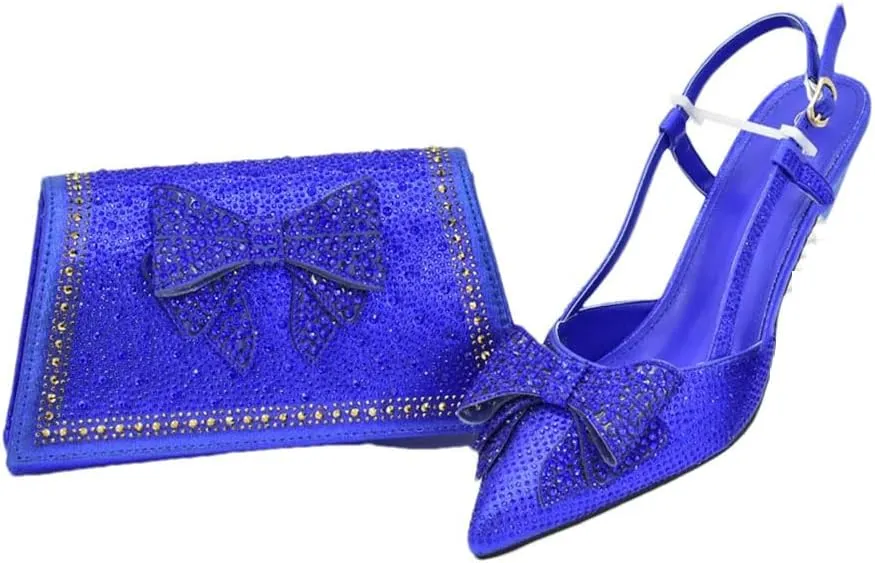 Women’S Party Shoes and Bag Set High Heels Slingbacks Pumps with Matching Handbag for Wedding