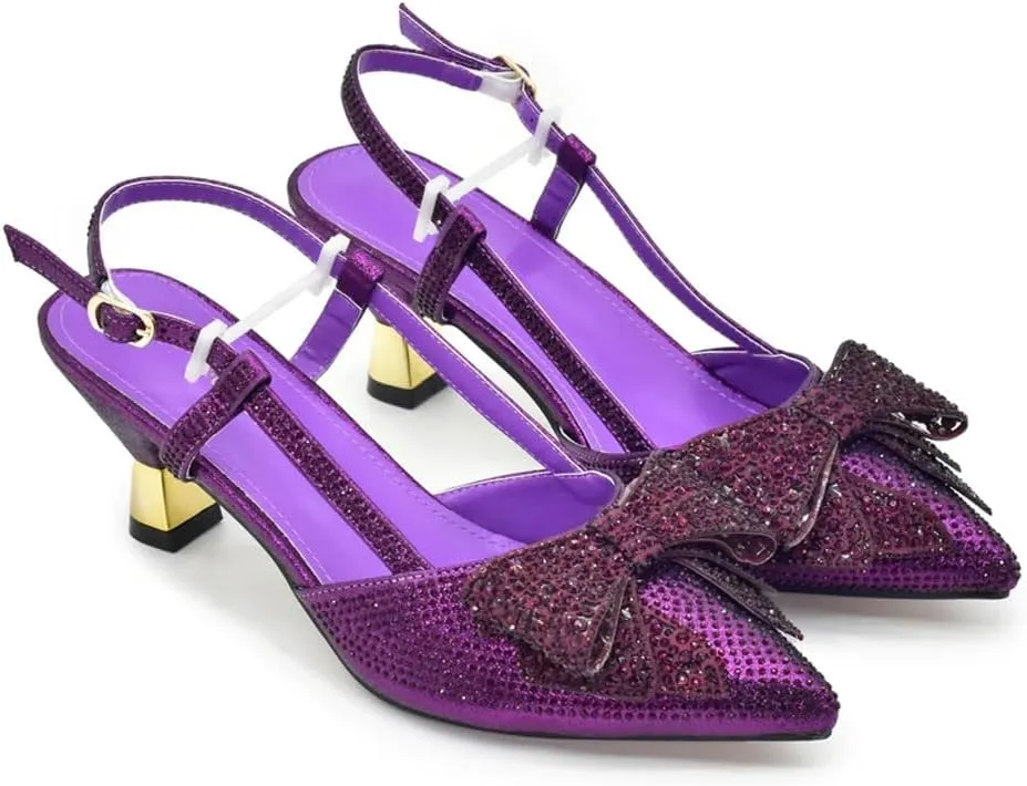 Women’S Party Shoes and Bag Set High Heels Slingbacks Pumps with Matching Handbag for Wedding