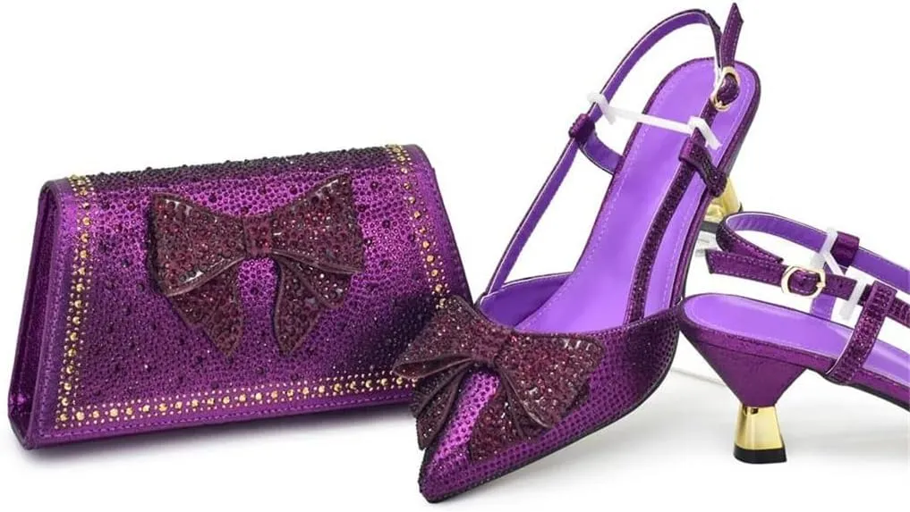 Women’S Party Shoes and Bag Set High Heels Slingbacks Pumps with Matching Handbag for Wedding