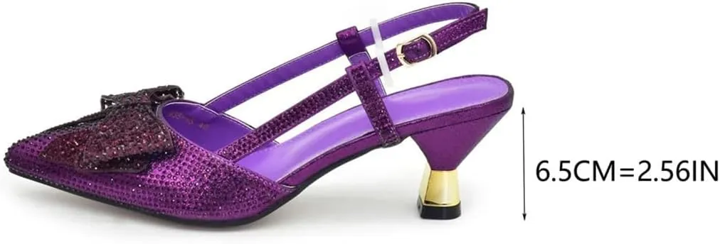 Women’S Party Shoes and Bag Set High Heels Slingbacks Pumps with Matching Handbag for Wedding