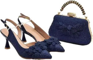 Women’S Party Shoes and Bag Set Slingbacks Pumps with Matching Handbag for Wedding