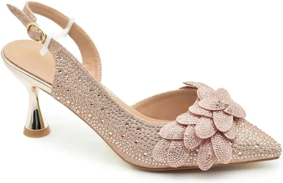 Women’S Party Shoes and Bag Set Slingbacks Pumps with Matching Handbag for Wedding
