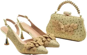 Women’S Party Shoes and Bag Set Slingbacks Pumps with Matching Handbag for Wedding