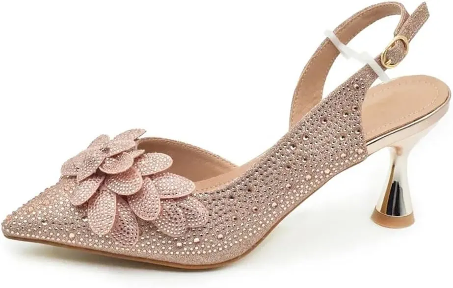 Women’S Party Shoes and Bag Set Slingbacks Pumps with Matching Handbag for Wedding