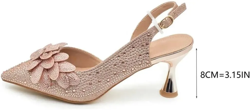Women’S Party Shoes and Bag Set Slingbacks Pumps with Matching Handbag for Wedding