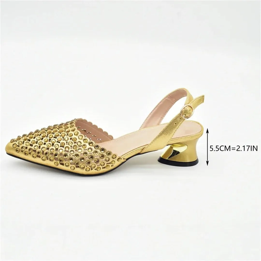 Women’S Pointed Toe Sandals Shoes And Bag Set For Wedding Party Hoof Heels Slingbacks Pumps With Matching Clutch