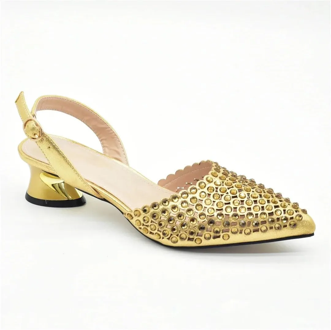Women’S Pointed Toe Sandals Shoes And Bag Set For Wedding Party Hoof Heels Slingbacks Pumps With Matching Clutch